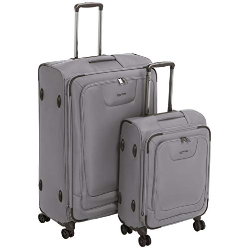 Amazon Basics - Set de dos maletas con ruedas, de calidad superior, expandible, con lados blandos y cierre con candado TSA, (53 cm, 74 cm), Gris