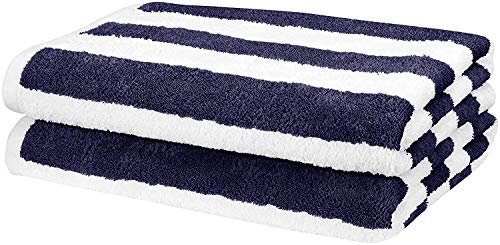 Amazon Basics - Toalla de playa, de rayas Cabana, color azul marino, pack de 2