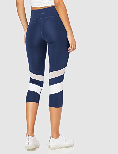 Amazon Brand - AURIQUE Leggings deportivos capri con paneles para mujer, Azul (Navy/white), 42, Label:L