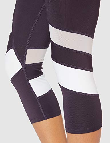 Amazon Brand - AURIQUE Leggings deportivos capri con paneles para mujer, Morado (Nightshade/White), 36, Label:XS