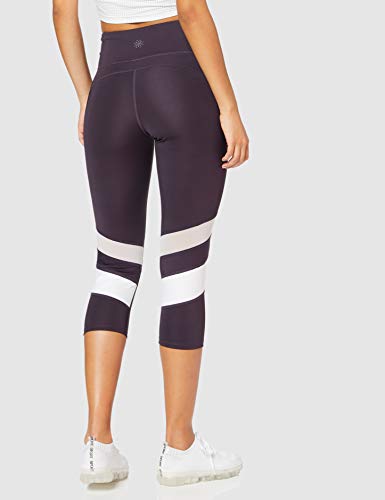 Amazon Brand - AURIQUE Leggings deportivos capri con paneles para mujer, Morado (Nightshade/White), 36, Label:XS