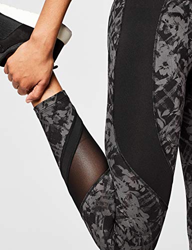 Amazon Brand - AURIQUE Leggings deportivos con paneles para mujer, Gris (Black/Grey Print Black/Grey Print), 42, Label:L