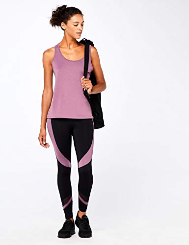 Amazon Brand - AURIQUE Leggings deportivos con paneles para mujer, Negro (Black/Purple Gumdrop), 42, Label:L