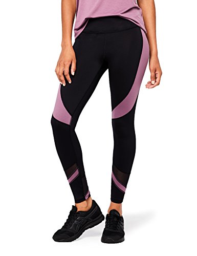 Amazon Brand - AURIQUE Leggings deportivos con paneles para mujer, Negro (Black/Purple Gumdrop), 42, Label:L