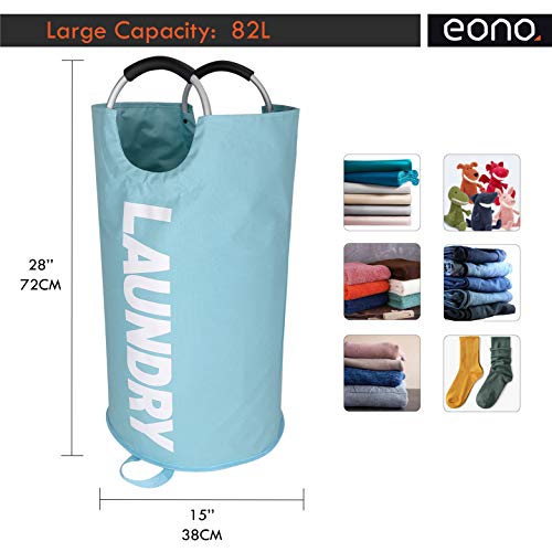 Amazon Brand: Eono 82L Bolsas Cestos para la Colada con Bolso de la Moneda, Gran Servicio de lavandería, Plegable Bolsa de Lavado de Ropa Bin (Luz Azúl)