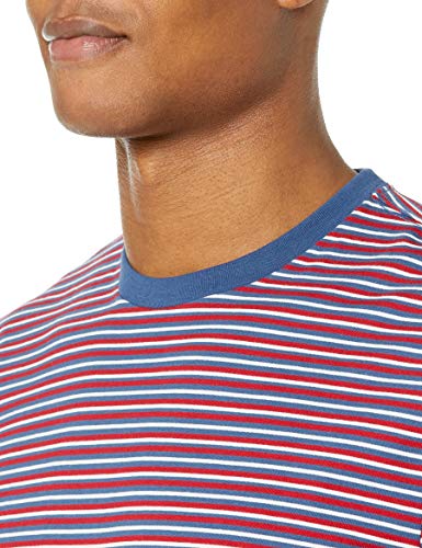 Amazon Essentials 2-Pack Crewneck T-Shirts Undershirts, Alimentador Rojo, Blanco, Azul/Azul Marino, S, Pack de 2