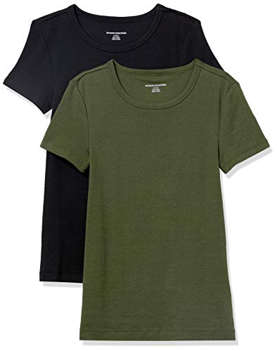Amazon Essentials 2-Pack Slim-Fit Short-Sleeve Crewneck T-Shirt Fashion-t-Shirts, Dark Olive/Black, M