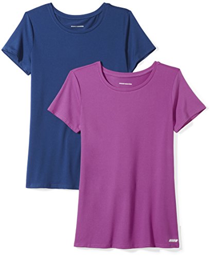 Amazon Essentials 2-Pack Tech Stretch Short-Sleeve Crew T-Shirt Athletic-Shirts, Azul Marino (Navy/Orchid), Large