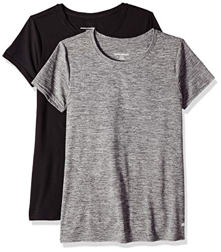 Amazon Essentials 2-Pack Tech Stretch Short-Sleeve Crew T-Shirt athletic-shirts, Space Dye Negro, Medium