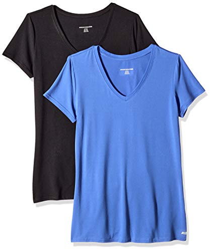 Amazon Essentials 2-Pack Tech Stretch Short-Sleeve V-Neck T-Shirt Athletic-Shirts, Azul Brillante/Negro, US XL (EU 2XL)