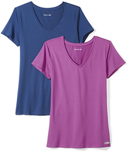 Amazon Essentials 2-Pack Tech Stretch Short-Sleeve V-Neck T-Shirt Athletic-Shirts, Azul Marino (Navy/Orchid), US S (EU S - M)