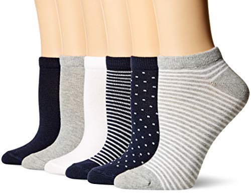 Amazon Essentials 6-Pack Casual Low-Cut Novelty-Socks, Azul Marino Variado, 6 to 9
