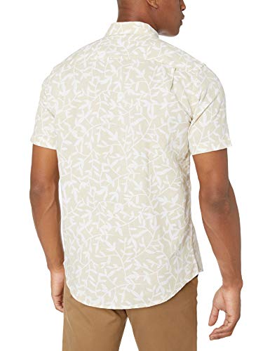 Amazon Essentials - Camisa a cuadros de lino con manga corta para hombre., Natural Leaf Print, US M (EU M)
