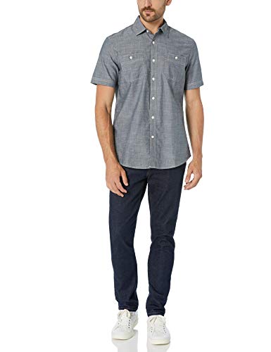 Amazon Essentials - Camisa de cambray de manga corta para hombre, gris, US M (EU M)