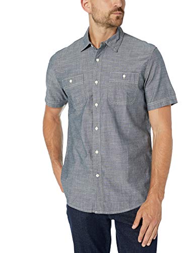 Amazon Essentials - Camisa de cambray de manga corta para hombre, gris, US M (EU M)