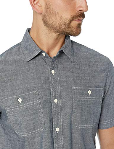 Amazon Essentials - Camisa de cambray de manga corta para hombre, gris, US M (EU M)