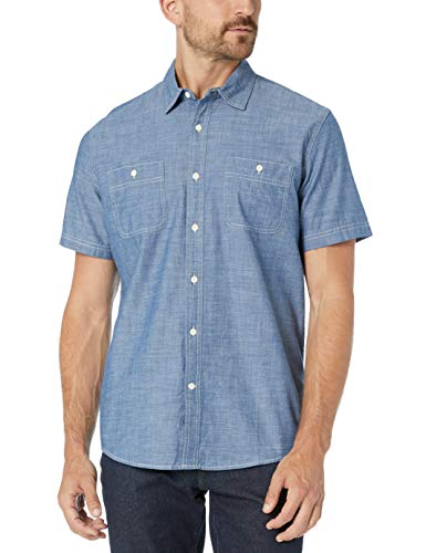 Amazon Essentials - Camisa de cambray de manga corta para hombre, Rinsed, US M (EU M)