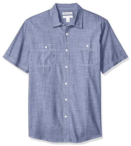 Amazon Essentials - Camisa de cambray de manga corta para hombre, Rinsed, US M (EU M)