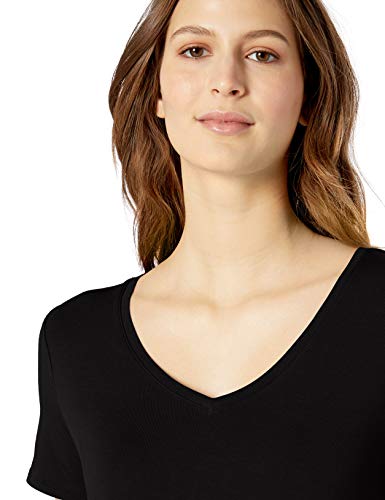Amazon Essentials - Camisa de manga corta con cuello en V para mujer, Negro, US XXL (EU 3XL - 4XL)