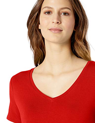 Amazon Essentials - Camisa de manga corta con cuello en V para mujer, Rojo, coral, US L (EU L - XL)