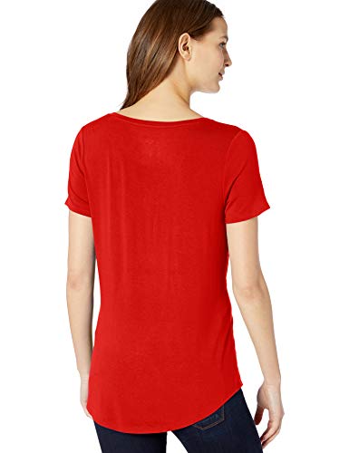 Amazon Essentials - Camisa de manga corta con cuello en V para mujer, Rojo, coral, US M (EU M - L)