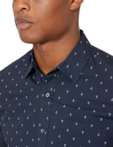 Amazon Essentials - Camisa de manga corta y corte entallado con estampado para hombre, Anchor, US XS (EU XS)