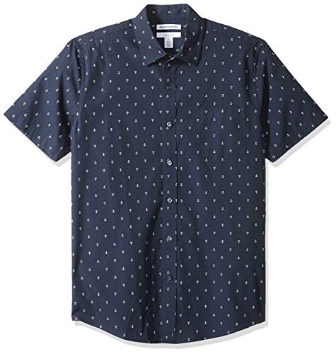 Amazon Essentials - Camisa de manga corta y corte entallado con estampado para hombre, Anchor, US XS (EU XS)