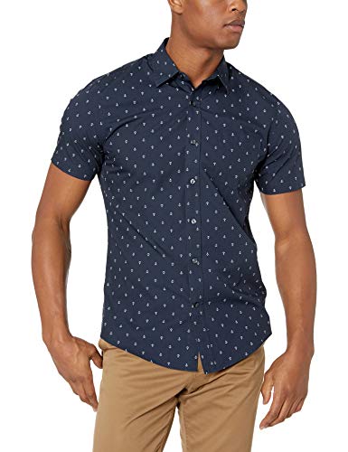Amazon Essentials - Camisa de manga corta y corte entallado con estampado para hombre, Anchor, US XS (EU XS)