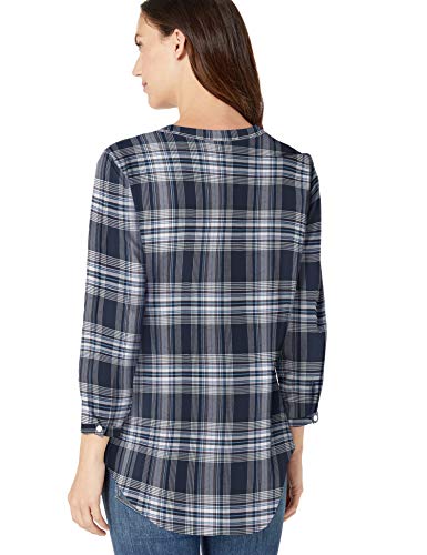 Amazon Essentials - Camisa de manga larga de algodón para mujer, Índigo (Indigo Plaid), US M (EU M - L)