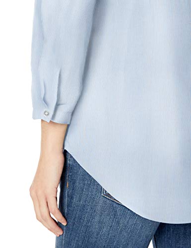 Amazon Essentials - Camisa de manga larga de algodón para mujer, Mini French Blue Stripe, US S (EU S - M)