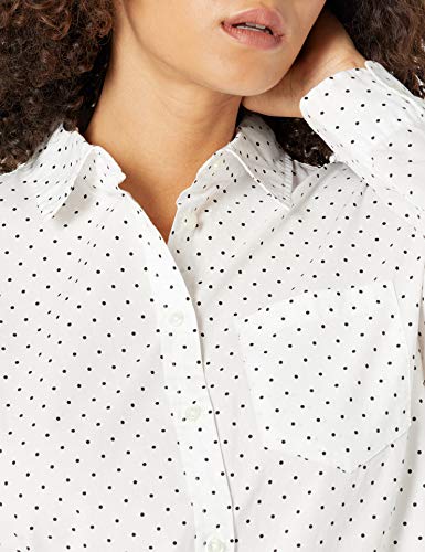 Amazon Essentials – Camisa de popelín de manga larga de corte clásico para mujer, blanco, diseño de lunares, US S (EU S - M)