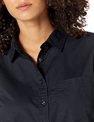 Amazon Essentials – Camisa de popelín de manga larga de corte clásico para mujer, Negro, US S (EU S - M)