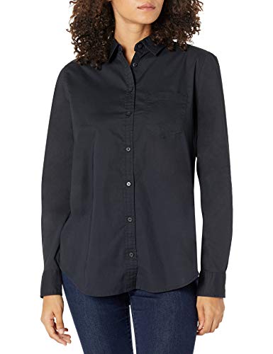 Amazon Essentials – Camisa de popelín de manga larga de corte clásico para mujer, Negro, US S (EU S - M)