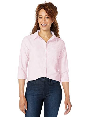 Amazon Essentials - Camisa Oxford de manga larga y corte clásico para mujer, Rosa (Pink Stripe Pst), US S (EU S - M)