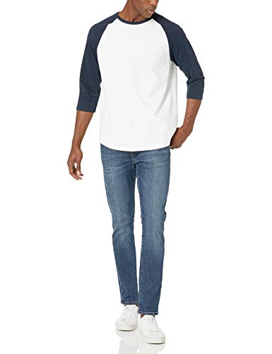 Amazon Essentials - Camiseta de béisbol de manga 3/4 para hombre, Azul marino/Blanco, US S (EU S)
