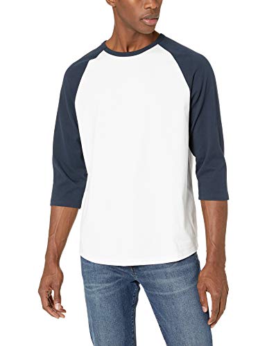 Amazon Essentials - Camiseta de béisbol de manga 3/4 para hombre, Azul marino/Blanco, US S (EU S)