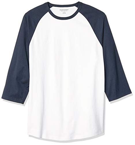 Amazon Essentials - Camiseta de béisbol de manga 3/4 para hombre, Azul marino/Blanco, US S (EU S)