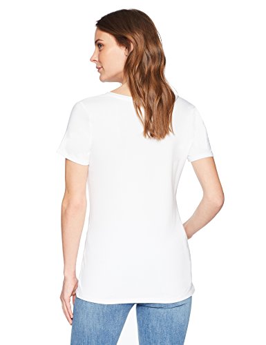 Amazon Essentials Camiseta de manga corta clásico con cuello en V, Mujer, Blanco (Blanco), XS, pack de 2