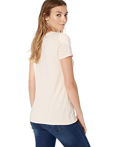 Amazon Essentials Camiseta de manga corta clásico con cuello en V, Mujer, Rosa (Rosa (Peach/White)), M - L, pack de 2