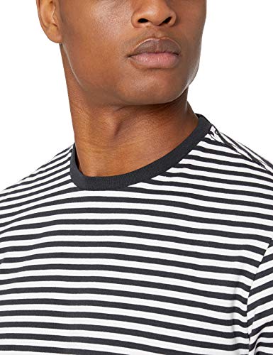 Amazon Essentials - Camiseta de manga corta holgada con cuello redondo y diseño a rayas para hombre, Negro/Blanco, Small, (Pack de 2)