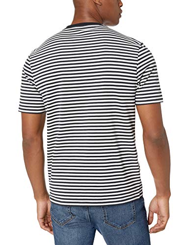 Amazon Essentials - Camiseta de manga corta holgada con cuello redondo y diseño a rayas para hombre, Negro/Blanco, Small, (Pack de 2)