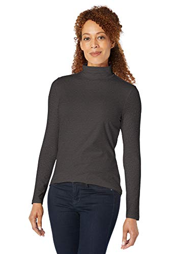 Amazon Essentials - Camiseta de manga larga, cuello alto y corte clásico para mujer, Gris (Charcoal Heather), US XXL (EU 3XL - 4XL)