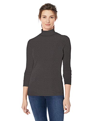 Amazon Essentials - Camiseta de manga larga, cuello alto y corte clásico para mujer, Gris (Charcoal Heather), US XXL (EU 3XL - 4XL)