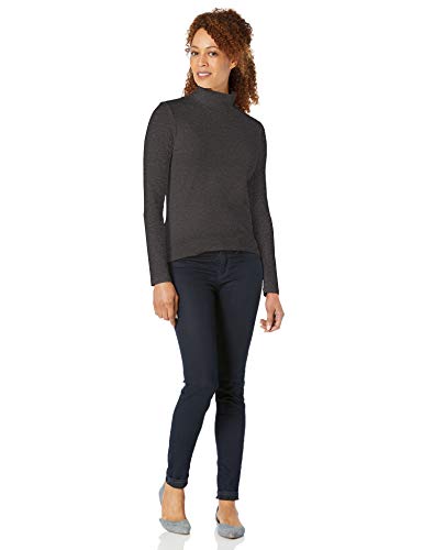 Amazon Essentials - Camiseta de manga larga, cuello alto y corte clásico para mujer, Gris (Charcoal Heather), US XXL (EU 3XL - 4XL)