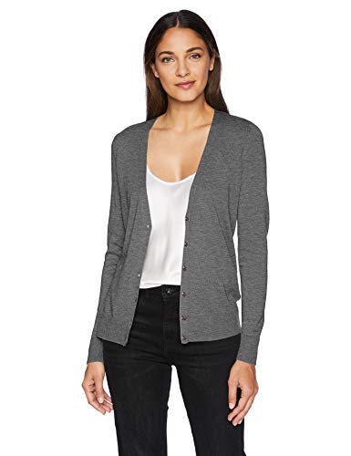 Amazon Essentials - Cárdigan ligero con cuello en V para mujer, Gris (Charcoal Heather Cha), X-Large