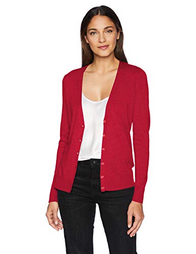 Amazon Essentials - Cárdigan ligero con cuello en V para mujer, Rojo (Red Red), X-Small