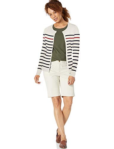 Amazon Essentials - Cárdigan ligero y largo para mujer., Blanco (White Stripe Wst), US L (EU L - XL)