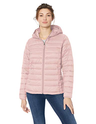 Amazon Essentials - Chaqueta acolchada con capucha para mujer, plegable, ligera y resistente al agua, Rosa (light pink), US L (EU L - XL)