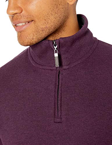 Amazon Essentials - Jersey estándar de hombre con acanalado francés y cremallera corta en el cuello, Borgoña jaspeado, US S (EU S)