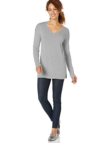 Amazon Essentials - Jersey ligero tipo túnica con cuello en V para mujer, Gris (Light Grey Heather Lgh), US XS (EU XS - S)